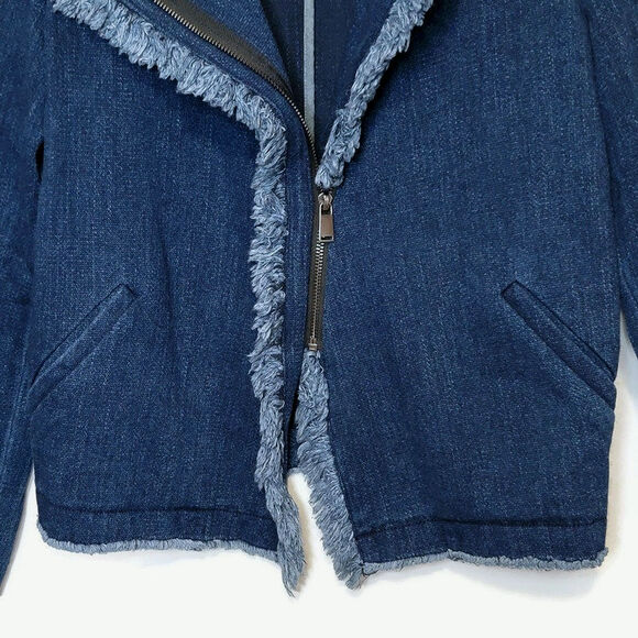 AG Adriano Goldschmied Blue Denim Zip Front Jacket Frayed Trim Casual Chic M - Picture 5 of 16